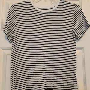 navy and white stripped cropped t shirt